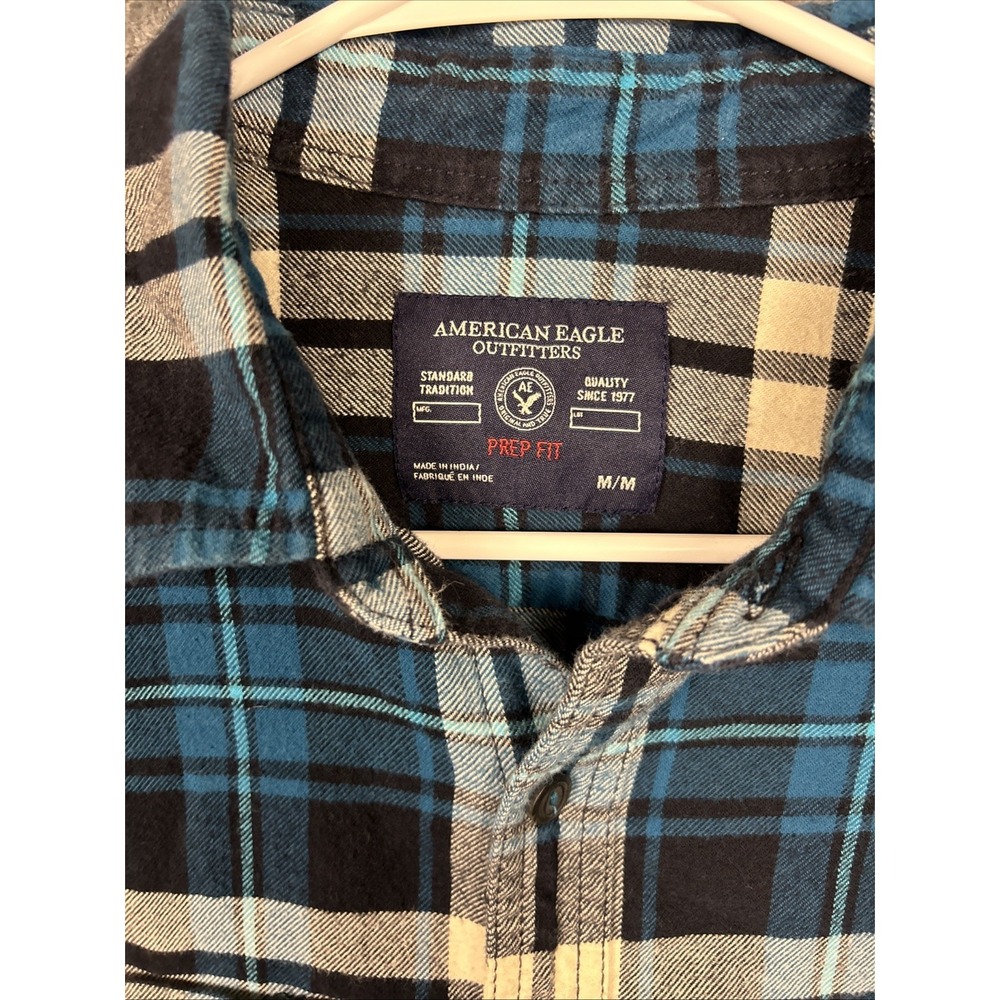 American Eagle Shirt Mens M Blue Plaid Flannel Button Up Prep Fit Lumberjack - Picture 2 of 7